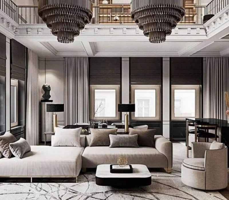sleek modern living room interior Dubai