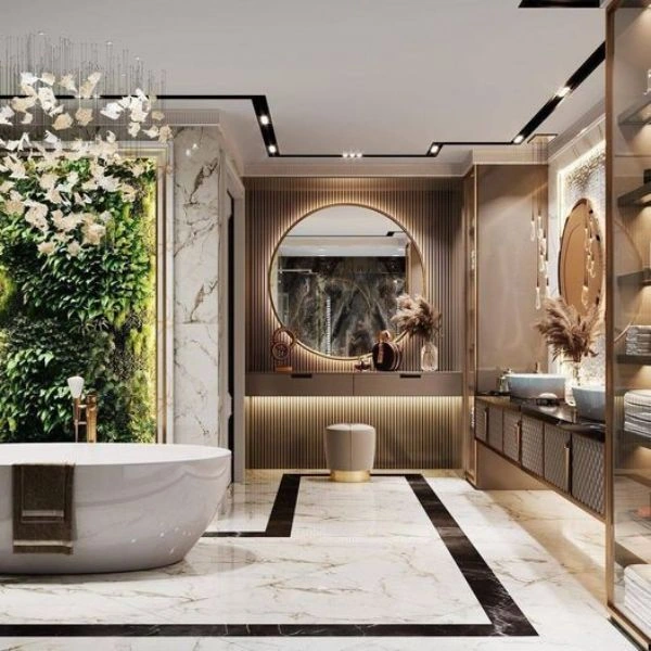 Quality assurance inspection of renovated luxury bathroom.
