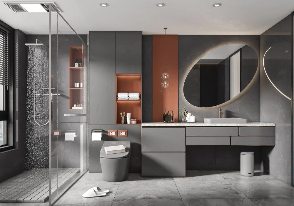 Custom wood cabinetry and vanity for bathrooms.