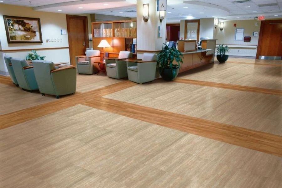 Vinyl floor tiles for modern office lobby.