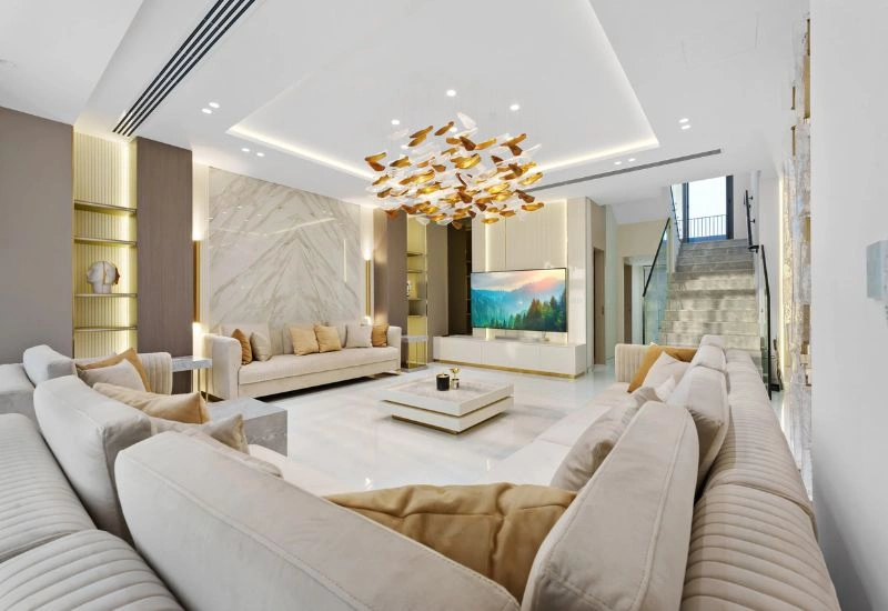 Modern apartment living room renovation in Dubai.
