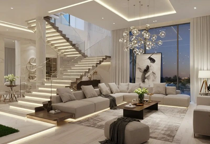 Luxury home renovation with modern lighted staircase Dubai.