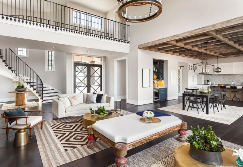 Luxury poolside living room renovation in Dubai villa.
