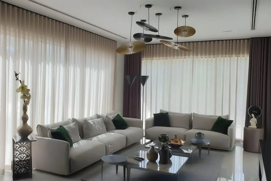 Luxury sheer curtains for modern living room decor.