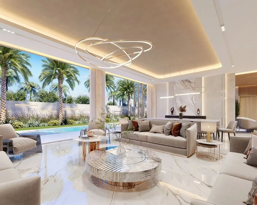 Luxury minimalist home hall renovation in Dubai city.
