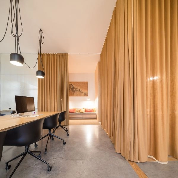 Simple professional curtains for modern office windows.