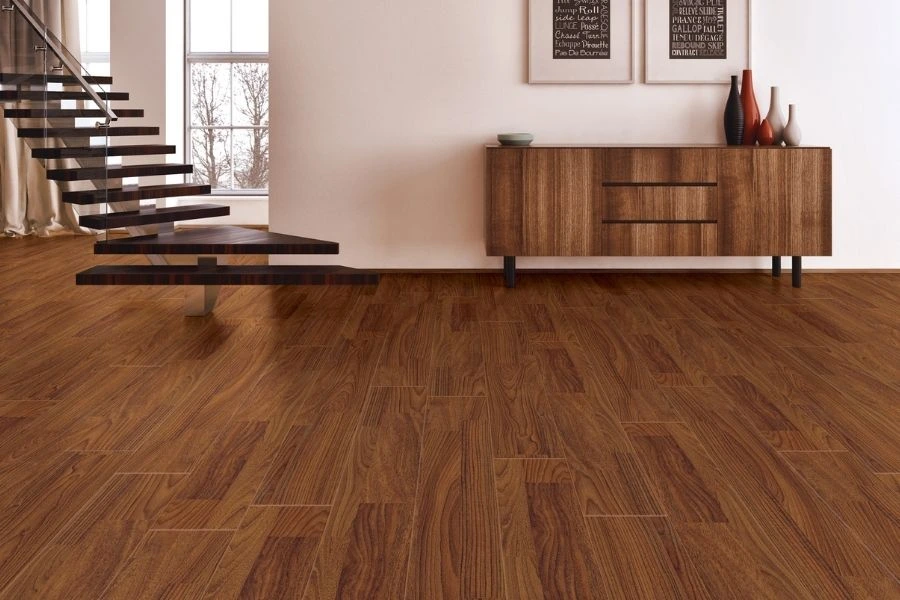 Brown wood floor for house with stairs.