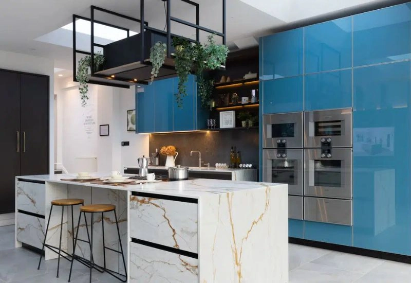 Luxury Blue Kitchen Renovation In Dubai