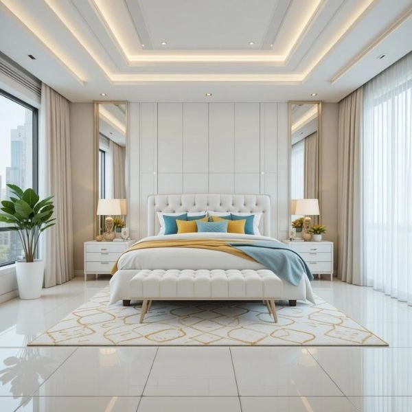 Modern 3D design for master bedroom renovation.