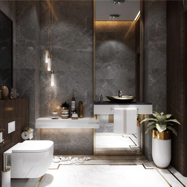 Modern 3D bathroom interior design layout.