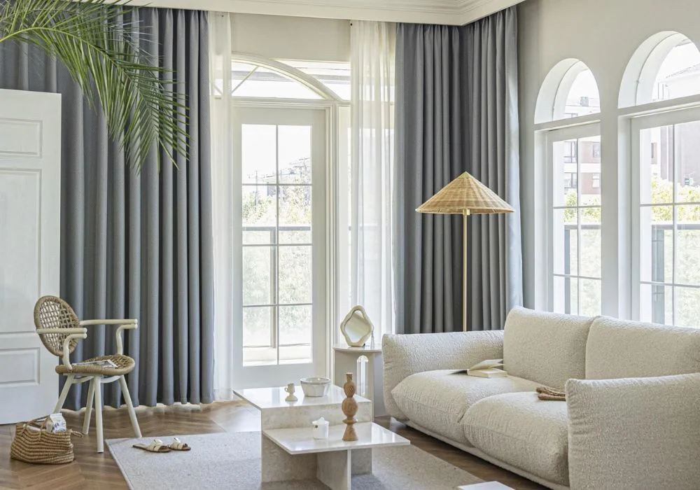 Natural linen curtains for cozy bedroom decor.