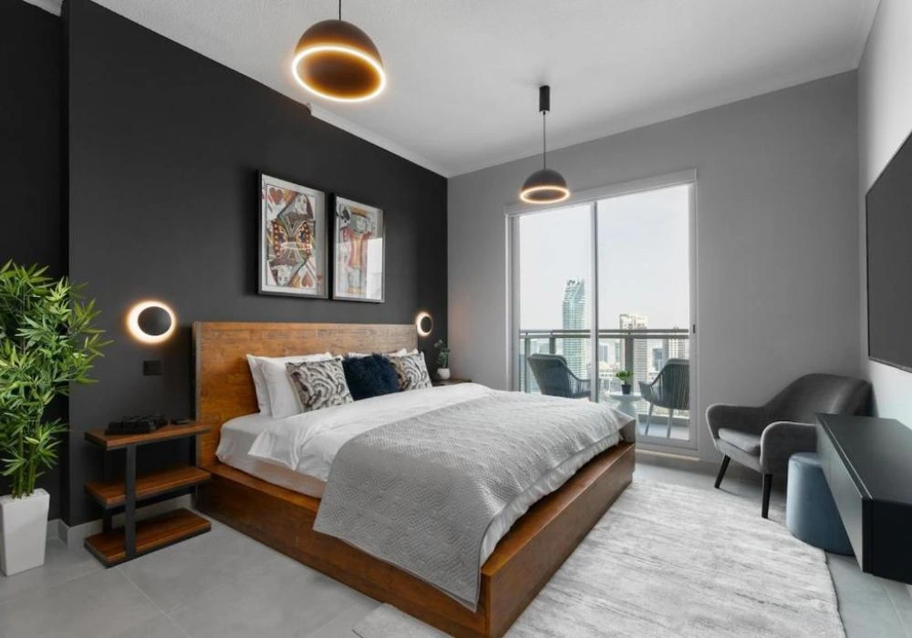 Luxury bedroom renovation with modern warm ceiling lighting.