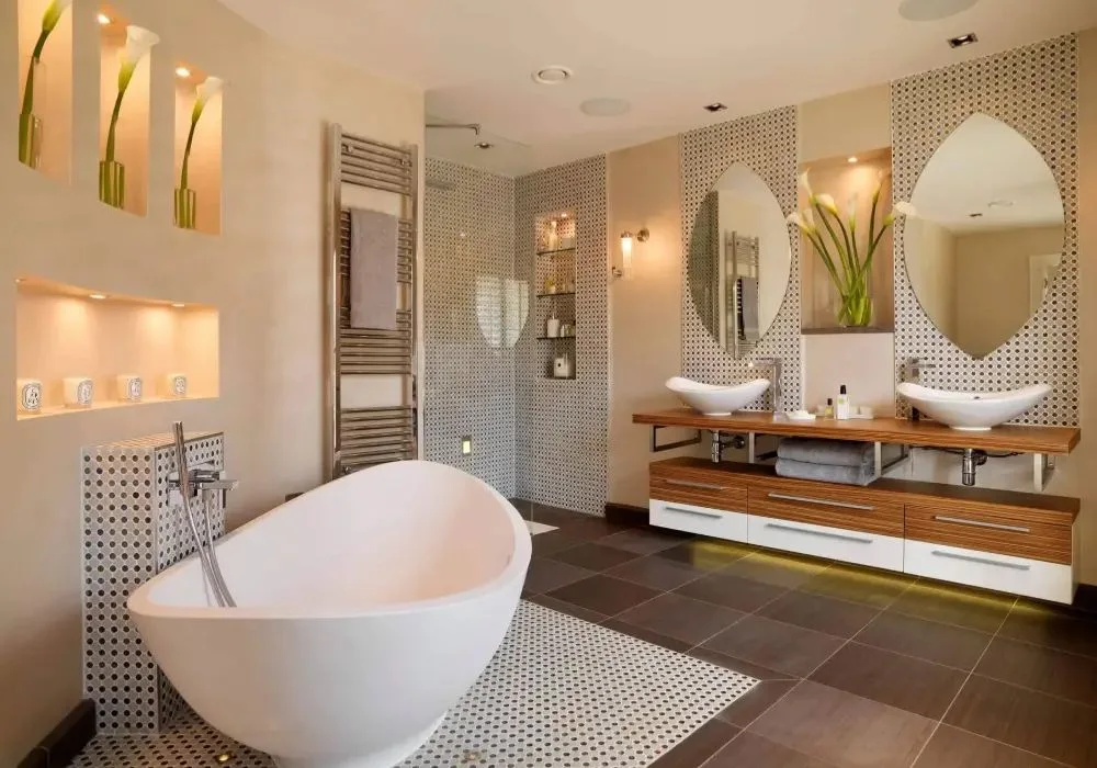 Professional bathroom plumbing and pipe installation.