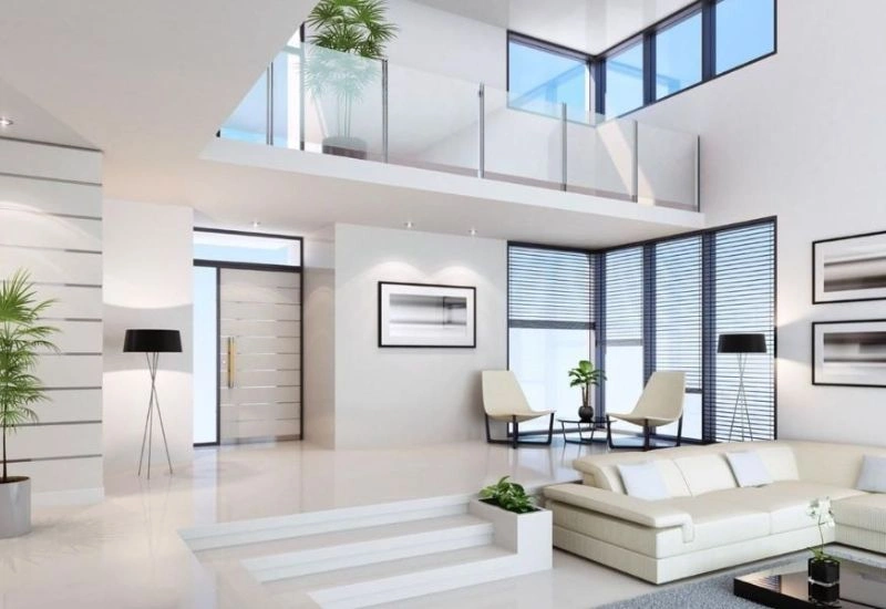 Luxury white duplex apartment renovation in Dubai.