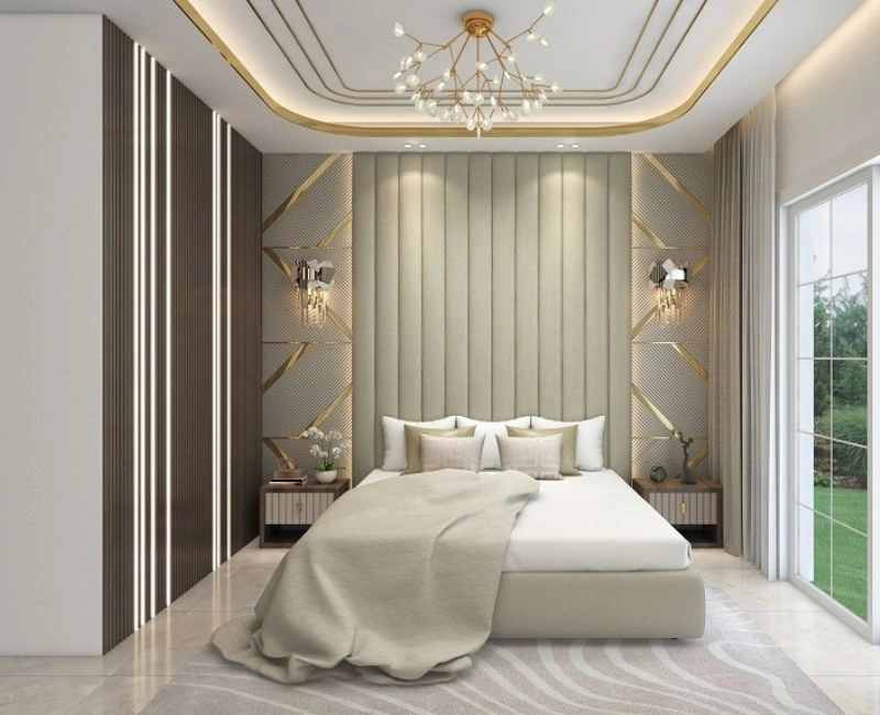 Elegant bedroom renovation with gold furniture set.