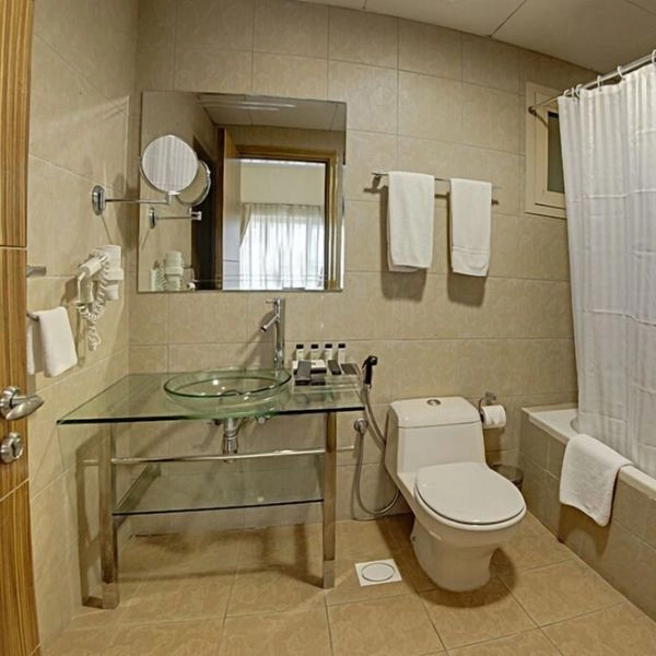 Bathroom renovation construction site with new tiling.