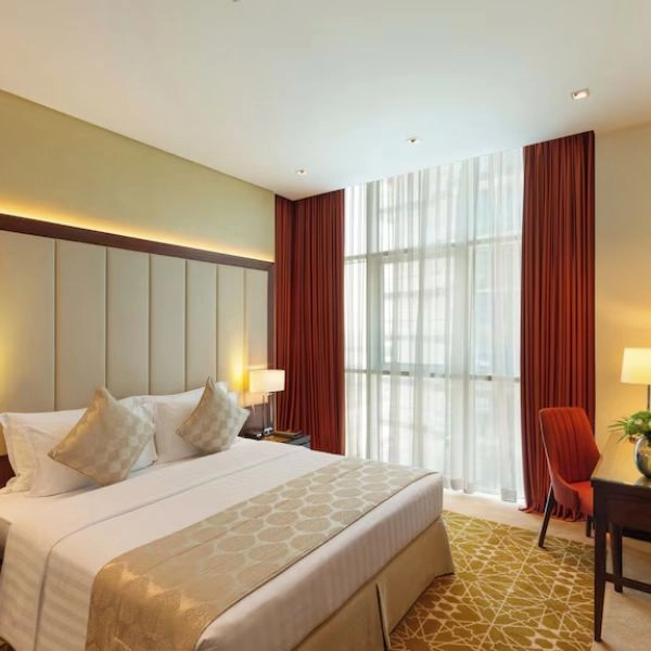 Luxury hotel curtains for premium guest rooms.