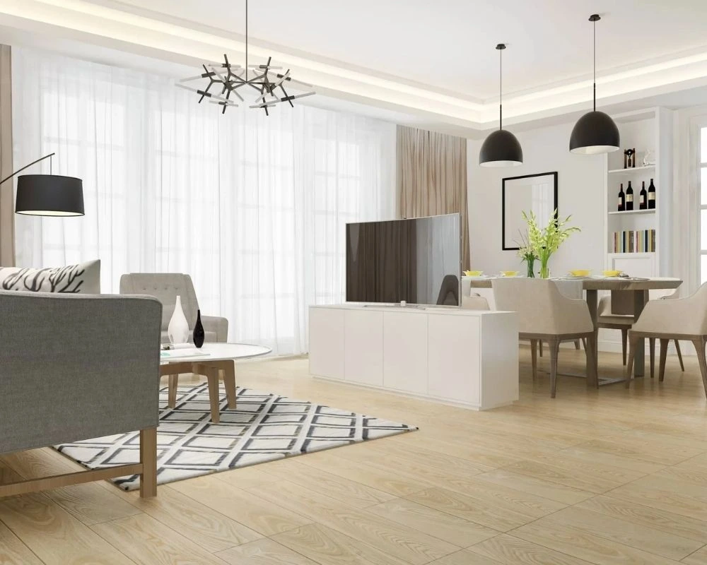 Modern apartment living and dining renovation Dubai.