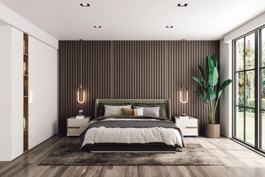 Modern Custom Bedroom with Wall Paneling Dubai