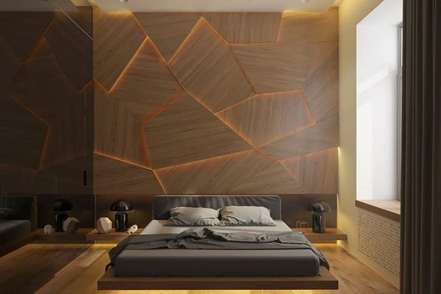Creative Geometric Wood Wall Cladding In Dubai.