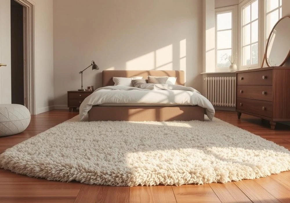 Soft and cozy rugs for modern bedroom flooring.
