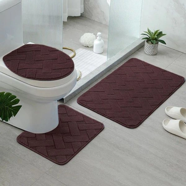 Soft anti-slip absorbent mats for modern bathrooms.