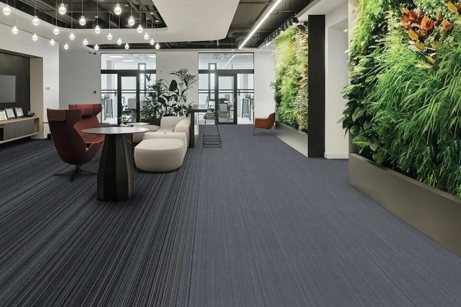 Modern grey linear office carpet tiles in Dubai.