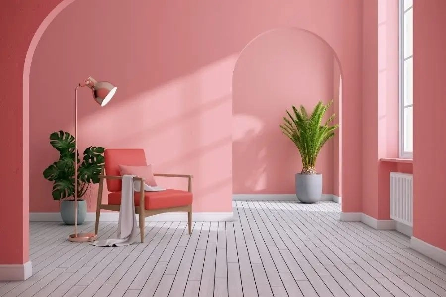 Modern pink interior wall paint for a stylish living room.