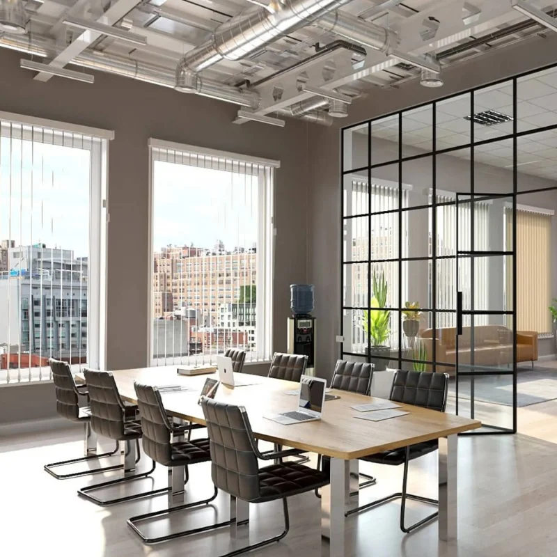 Stylish glass partition for office interior