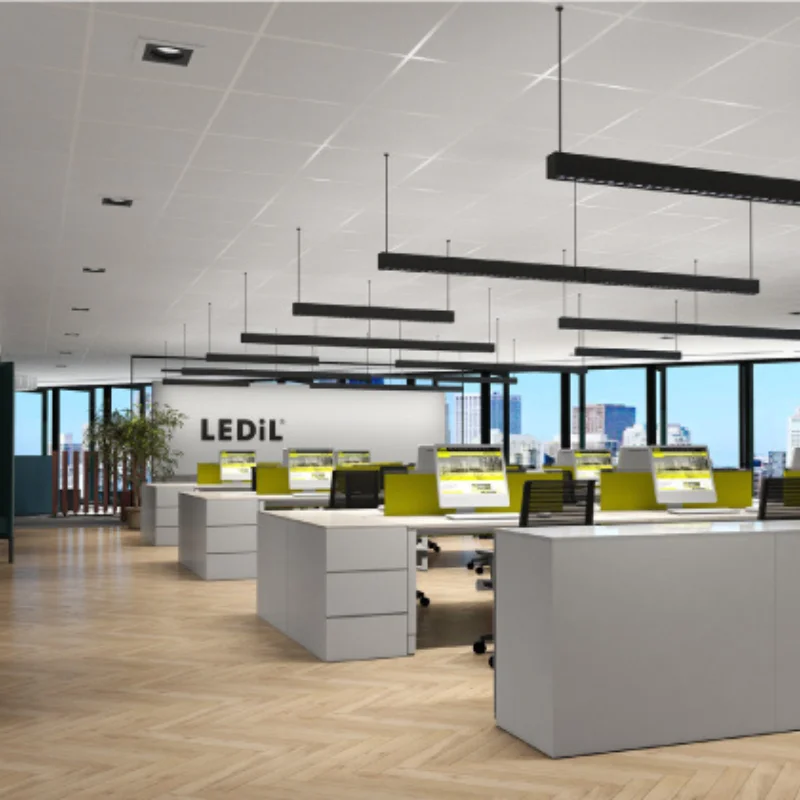 Stylish office lighting design with modern interior