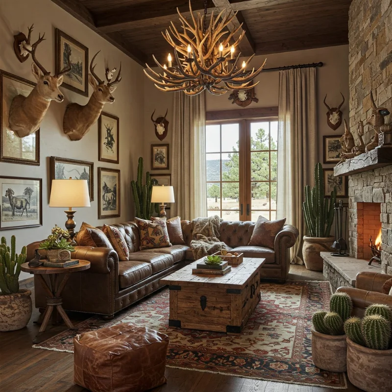Cozy rustic living room with wooden décor