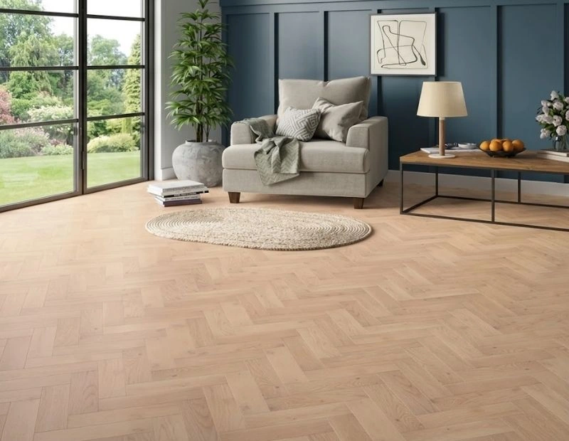 Light beige herringbone vinyl floor in room