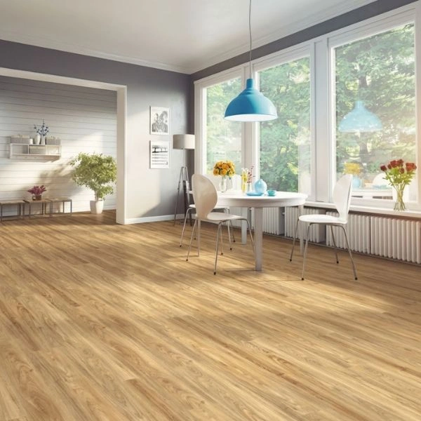 Dining space with light oak WPC wood floor
