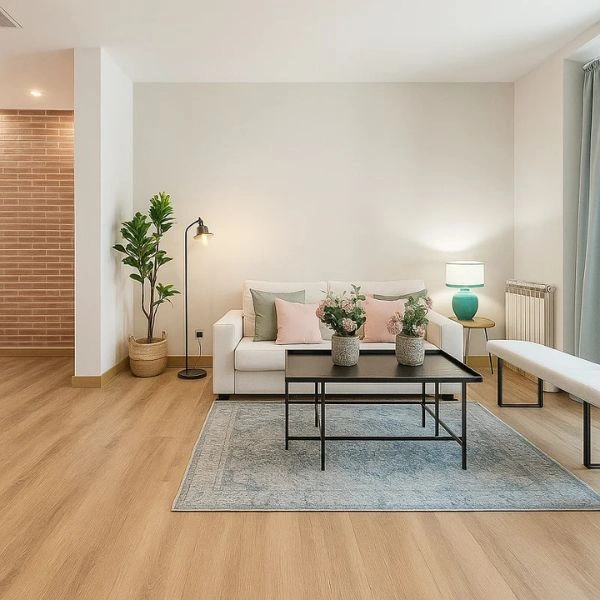 Modern light oak WPC vinyl floor living room