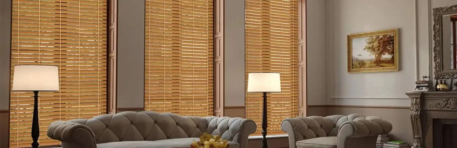 Light ash wooden blinds luxurious living