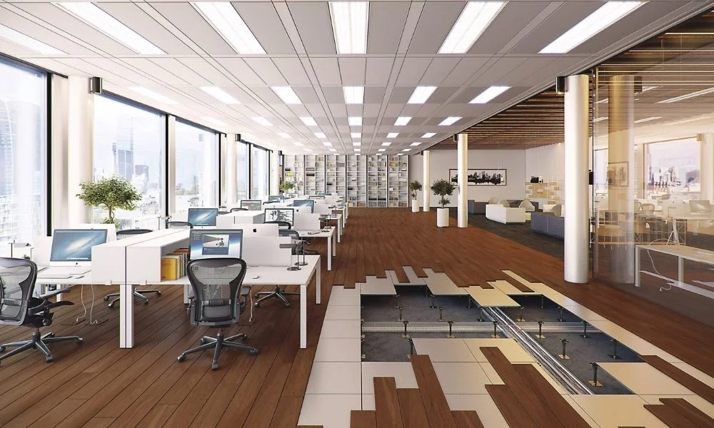 Modern raised flooring installation in Dubai office