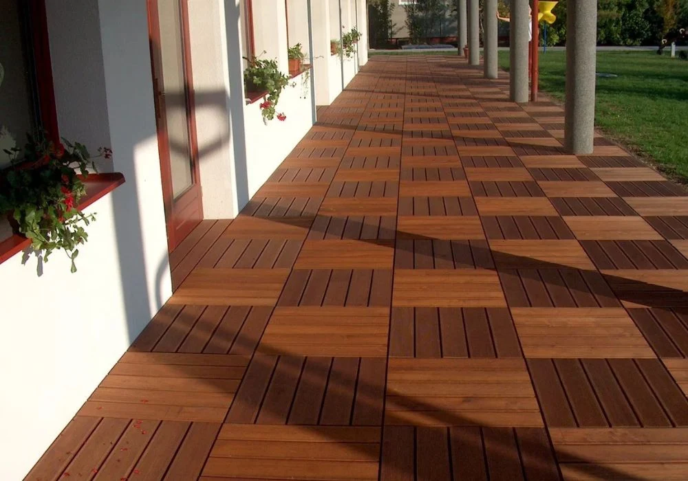 Building corridor outdoor path with deck tiles