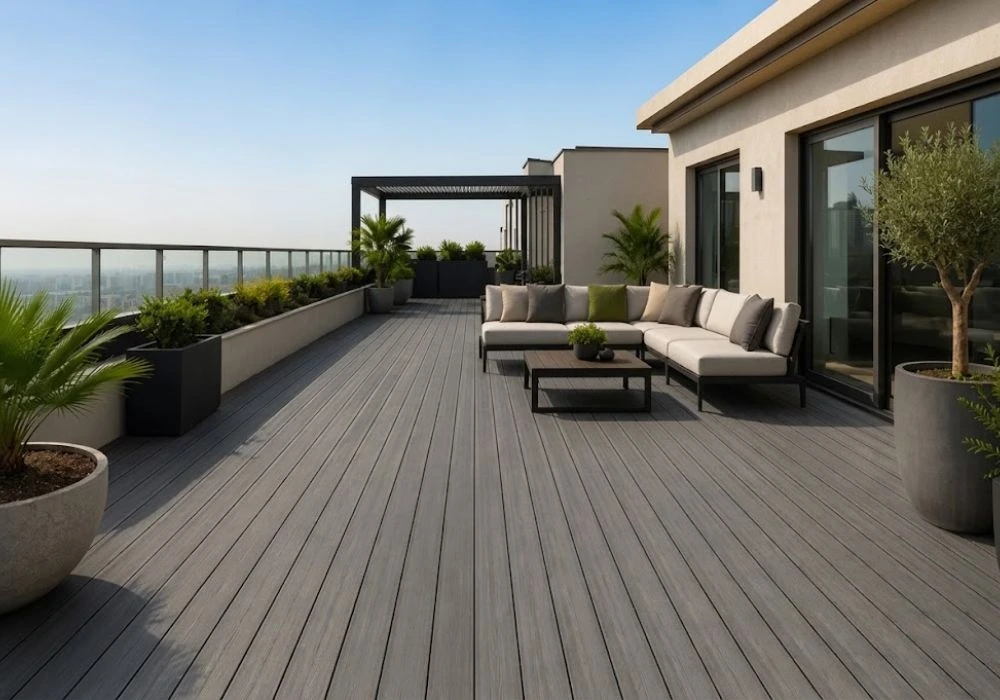 Penthouse rooftop garden with grey WPC deck