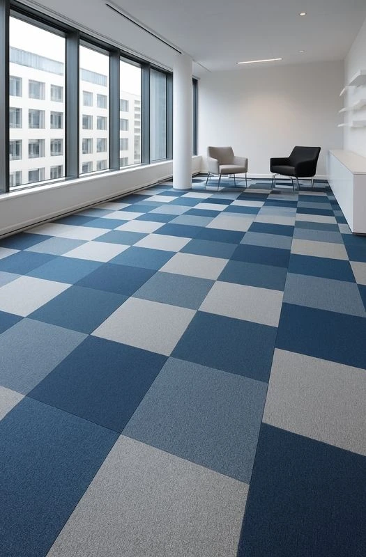 Blue grey checkerboard carpet tiles modern office