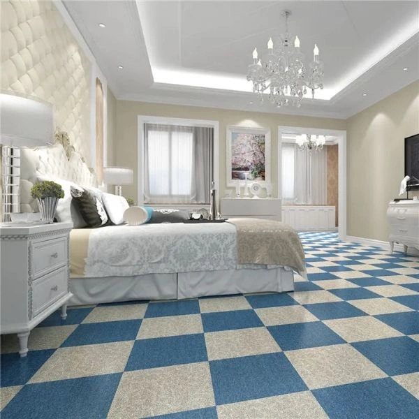 Blue white checkerboard carpet tiles luxury bedroom