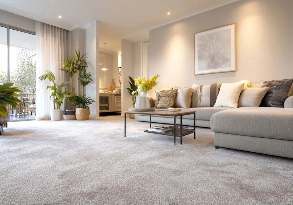 Light Beige Living Room Wall Carpeting