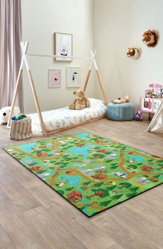 Green Forest Route Kids Play Rug