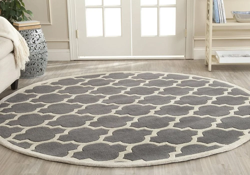 Round grey wool rug in Dubai