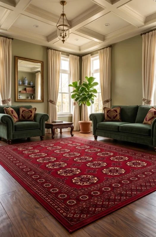 Red Persian carpet in classic living room
