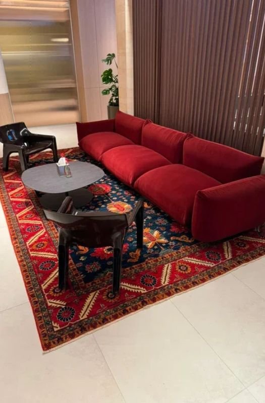 Bold red traditional wool rug Dubai