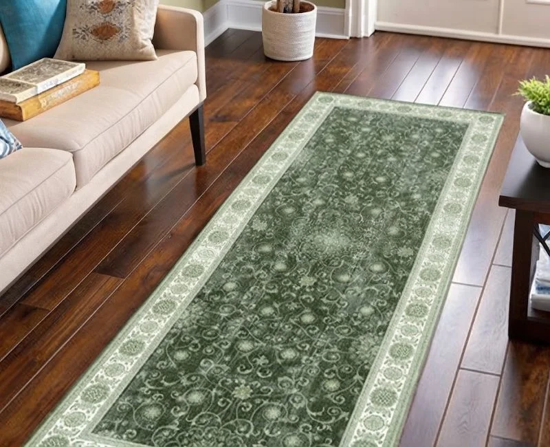 Vintage green floral runner rug in Dubai
