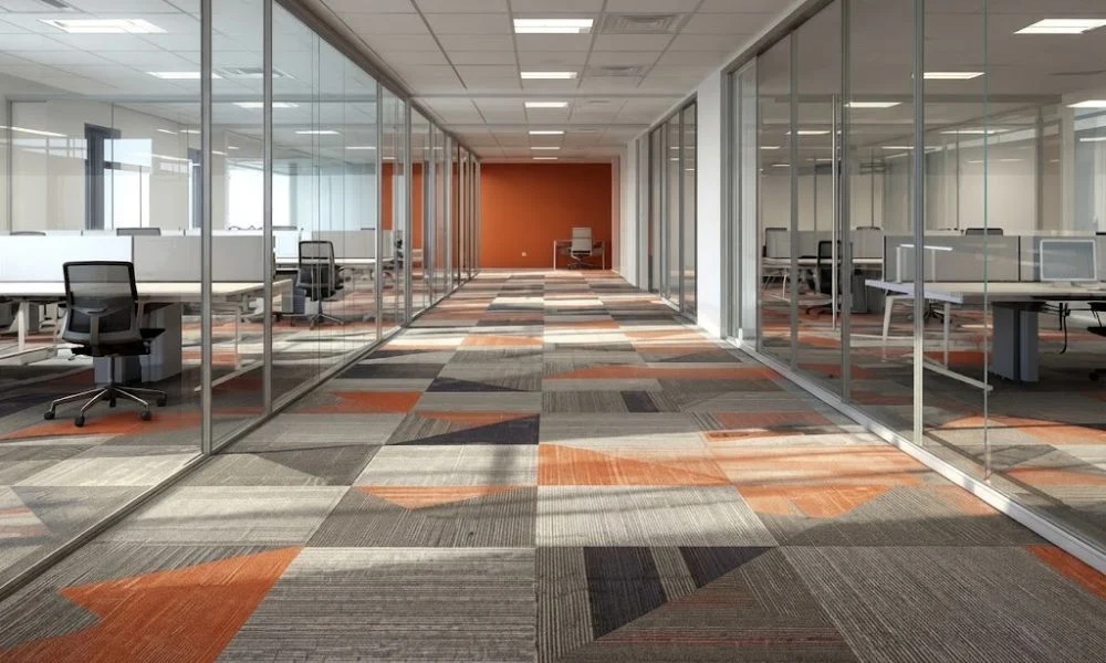 Multi-color commercial office carpet in Dubai hallway