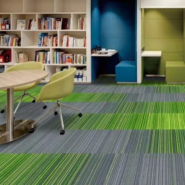 Commercial green grey striped carpet tiles office