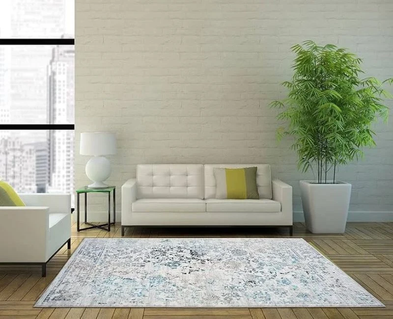 Light blue distressed area rug