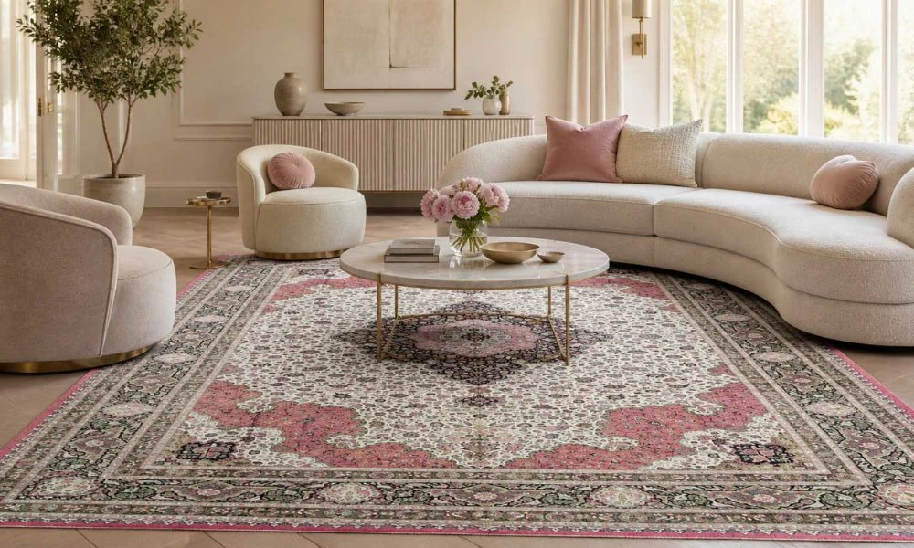 Pink and beige Persian carpet in Dubai